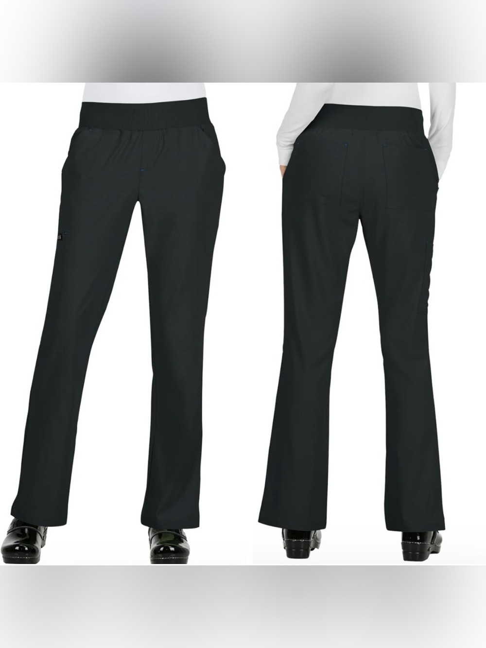 Koi Basics Black Laurie Elastic Waist Flare Pull On Scrub Pants 732R Size Small
